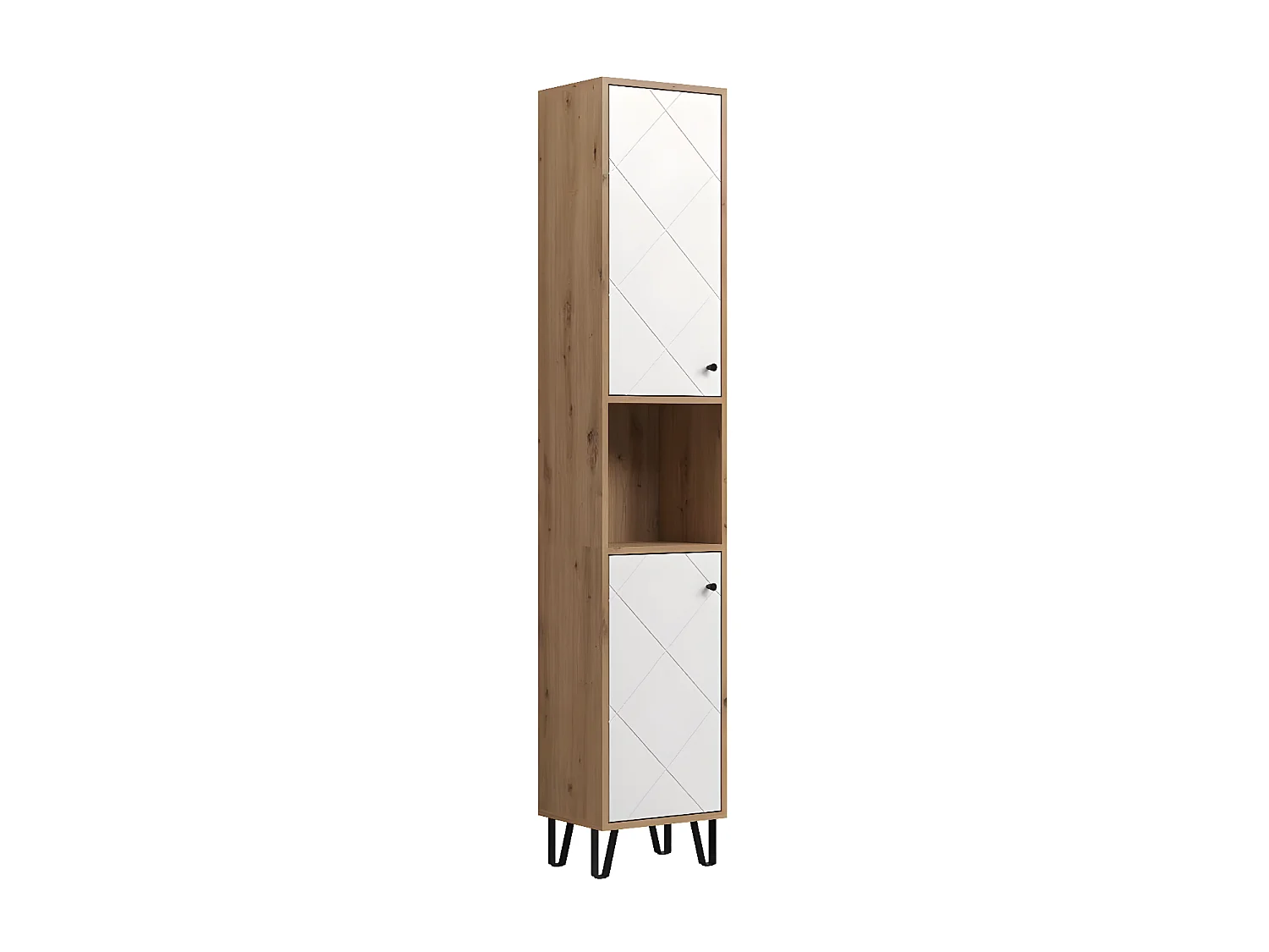 Touch armoire haute pour salle de bain accroché au mur chêne décor, mat blanc.