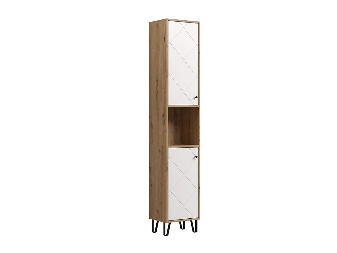 Touch kolomkast wandmontage eik decor, wit mat.