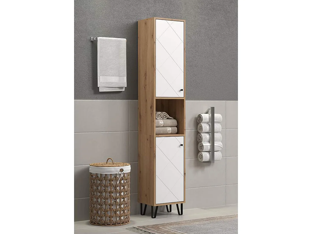 Touch kolomkast wandmontage eik decor, wit mat.
