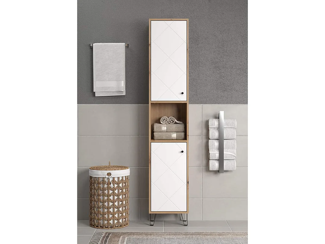 Touch kolomkast wandmontage eik decor, wit mat.