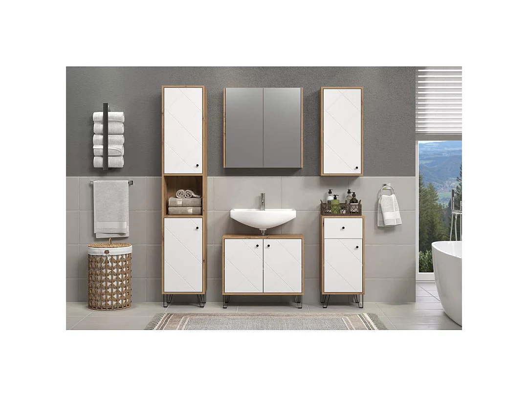 Touch kolomkast wandmontage eik decor, wit mat.