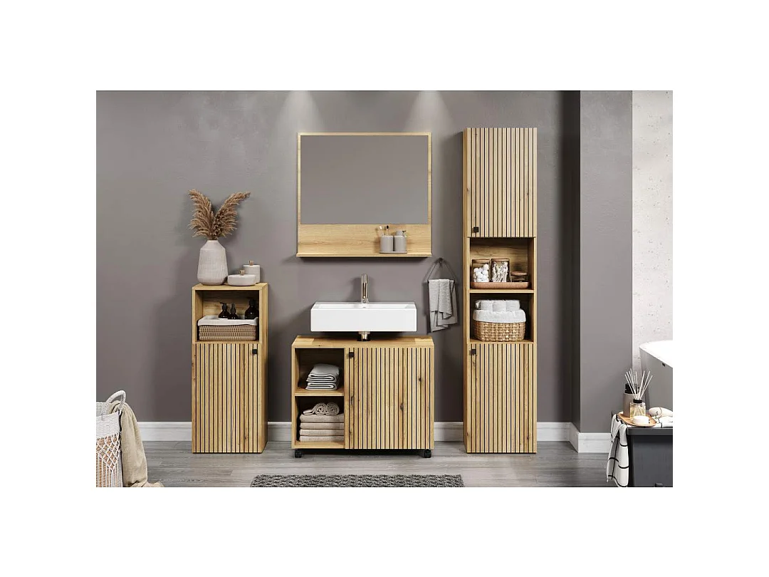 Columna de baño ranurada 2 puertas, 2 nichos H186 cm - PUREBLISS