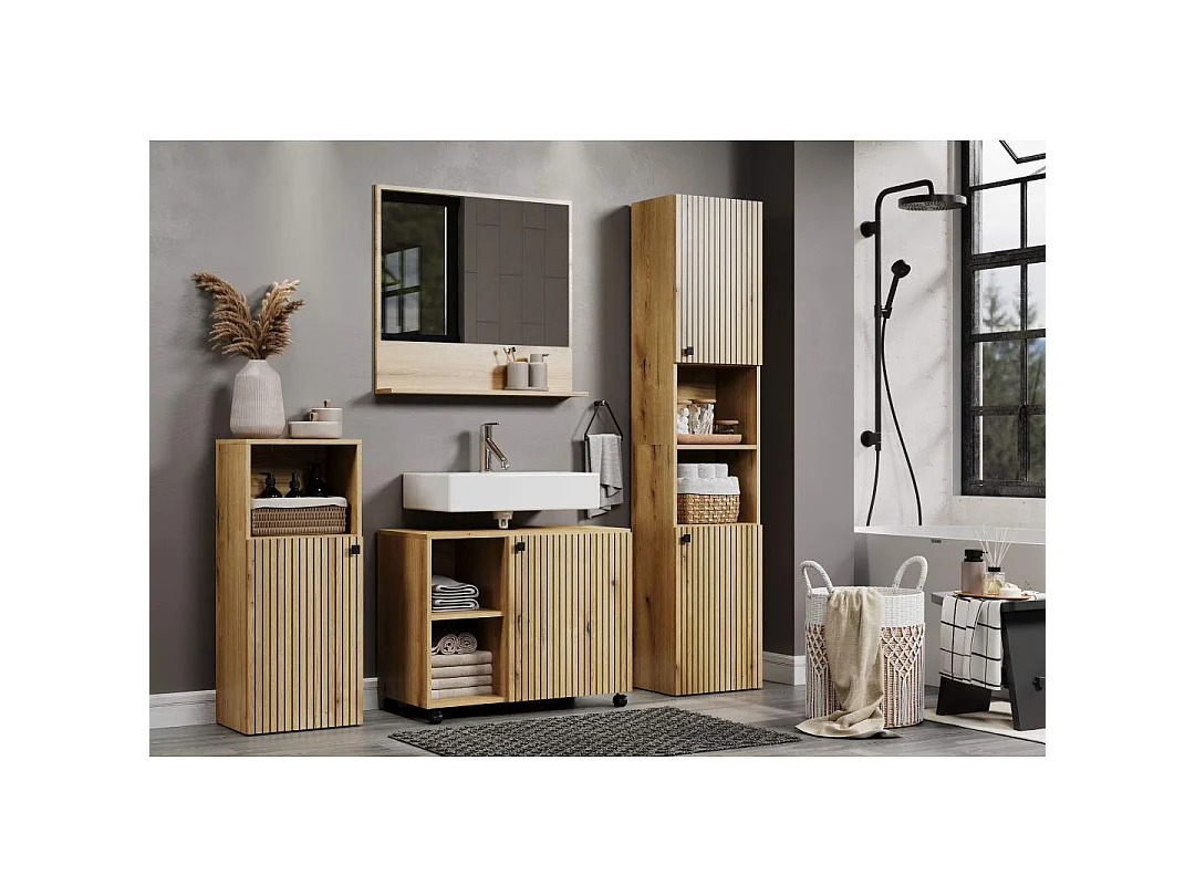 Columna de baño ranurada 2 puertas, 2 nichos H186 cm - PUREBLISS