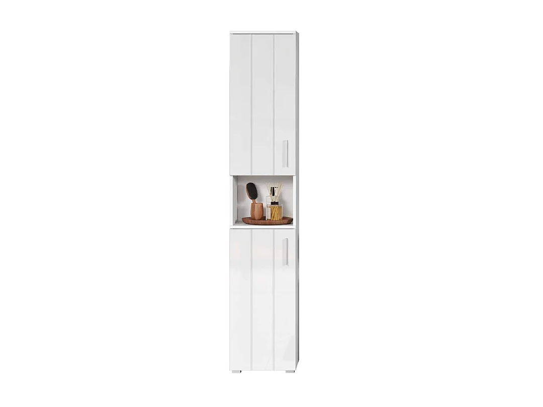 Wons armoire haute pour salle de bain brillant blanc.