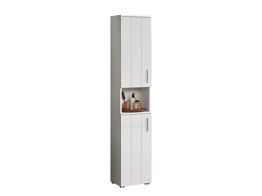 Wons armoire haute pour salle de bain brillant blanc.