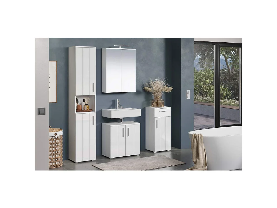 Wons armoire haute pour salle de bain brillant blanc.