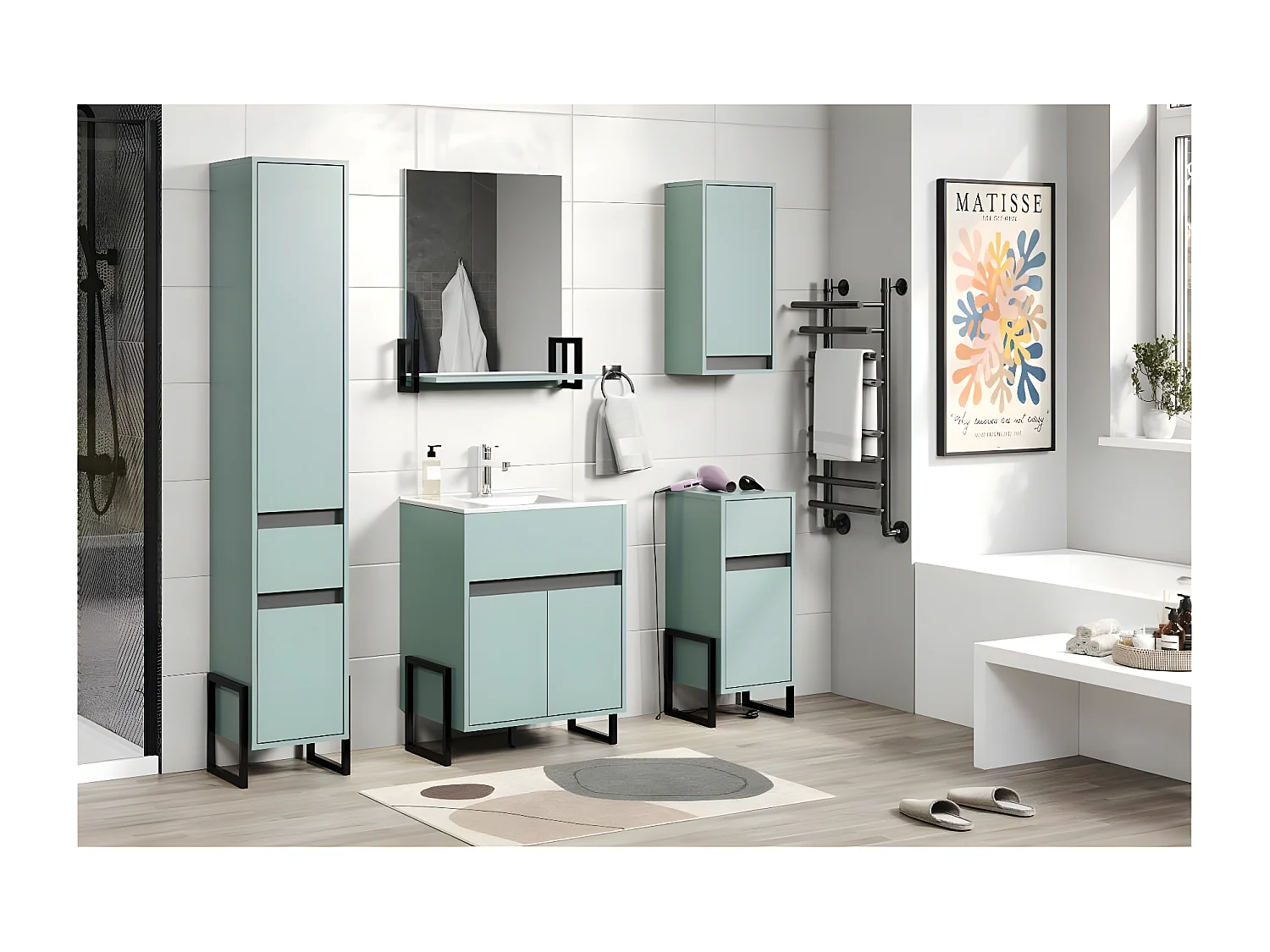 Matix armoire haute pour salle de bain bleu, gris.