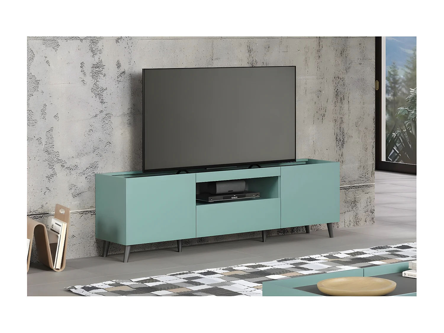 Melton meuble TV bleu, gris.