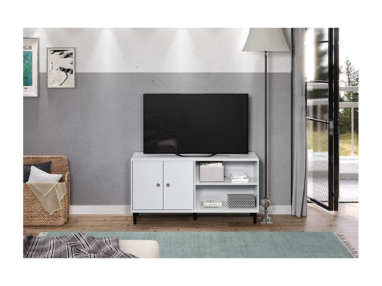 Evolution TV-meubel 2 deuren, 2 planken wit, zwart.