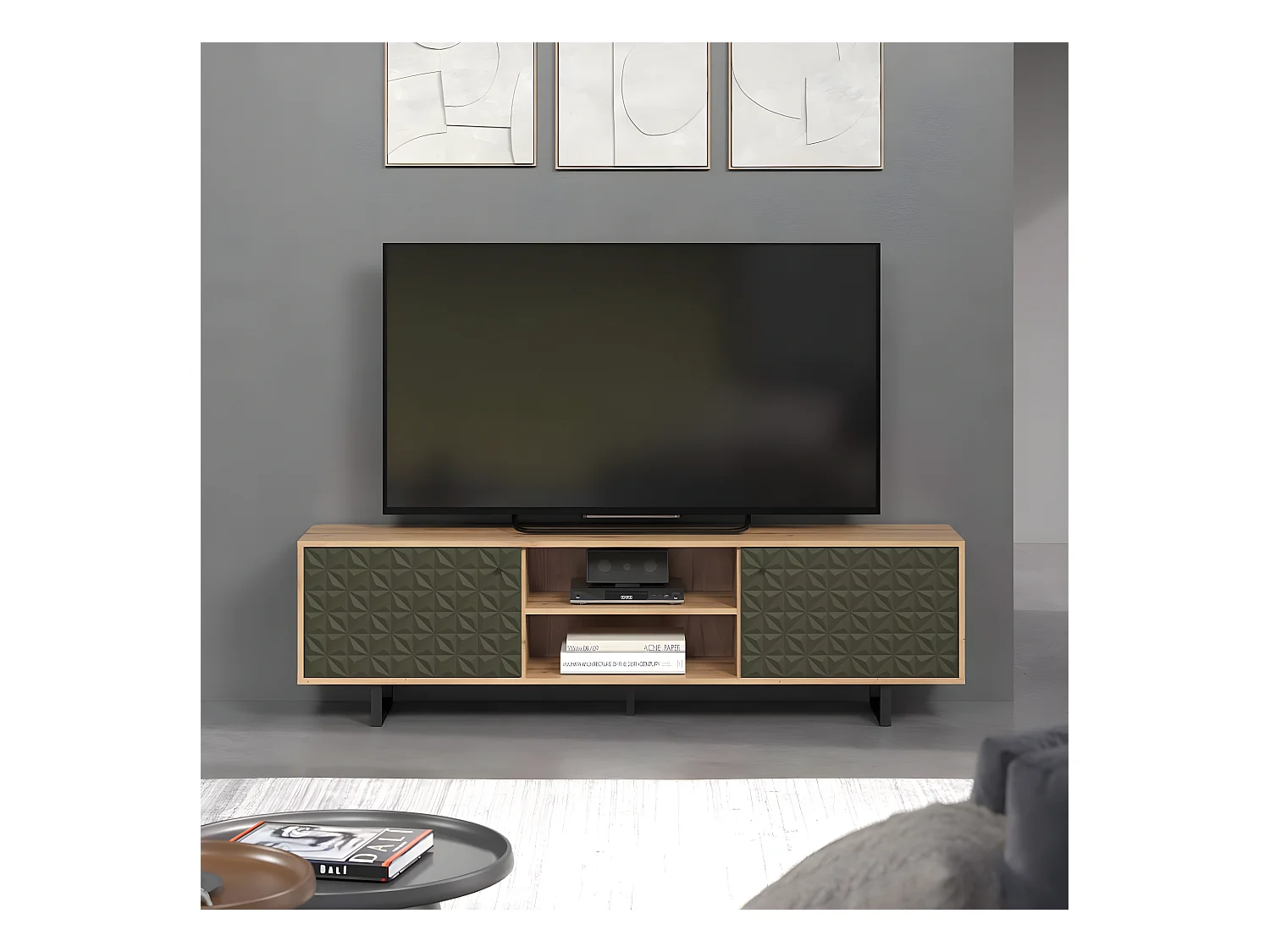 Sentra TV-meubel groen, eik decor.