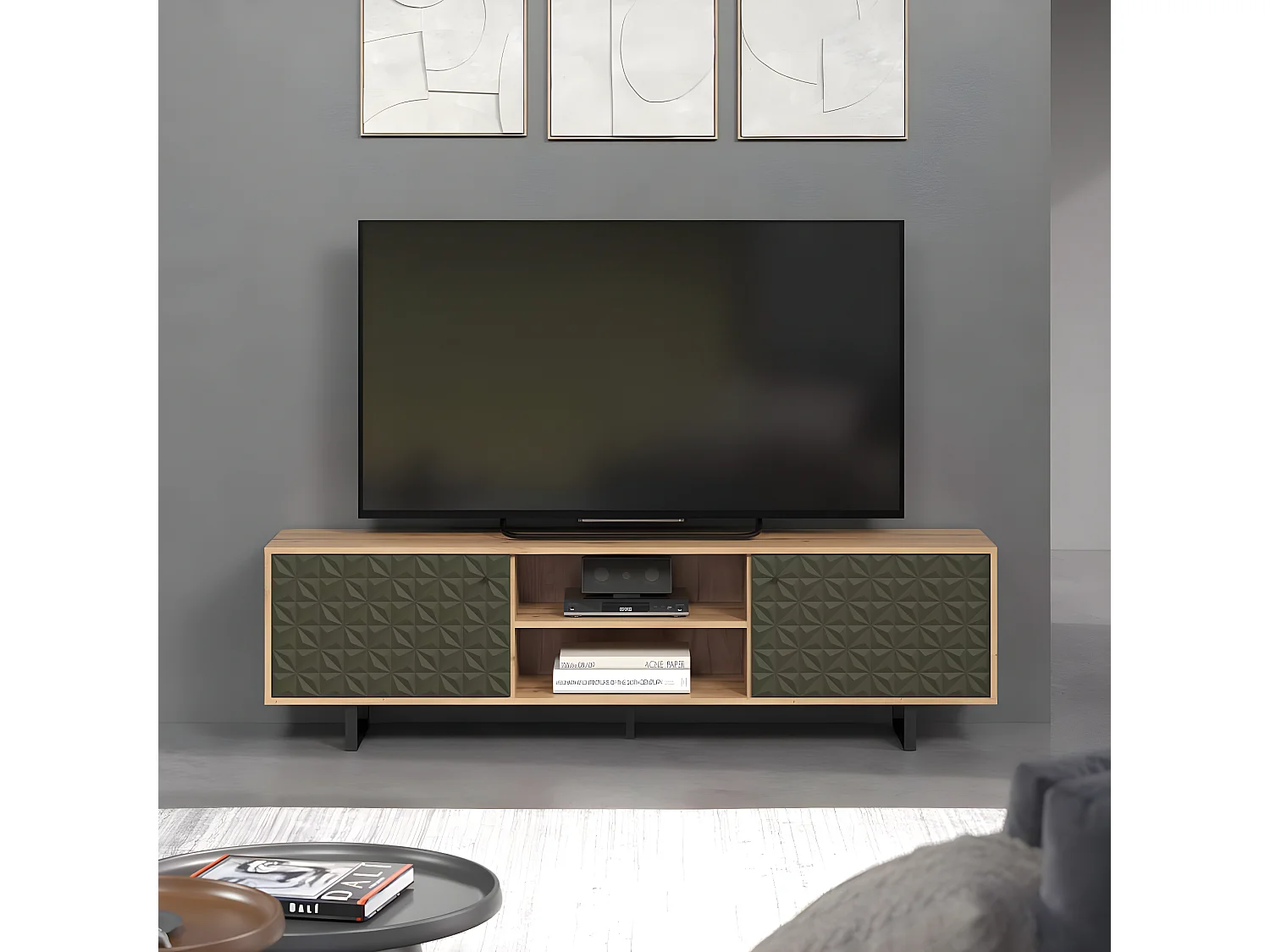 Sentra meuble TV vert, chêne décor.