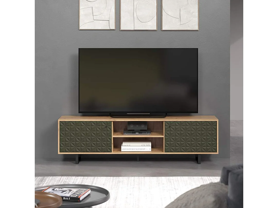 Sentra TV-meubel groen, eik decor.