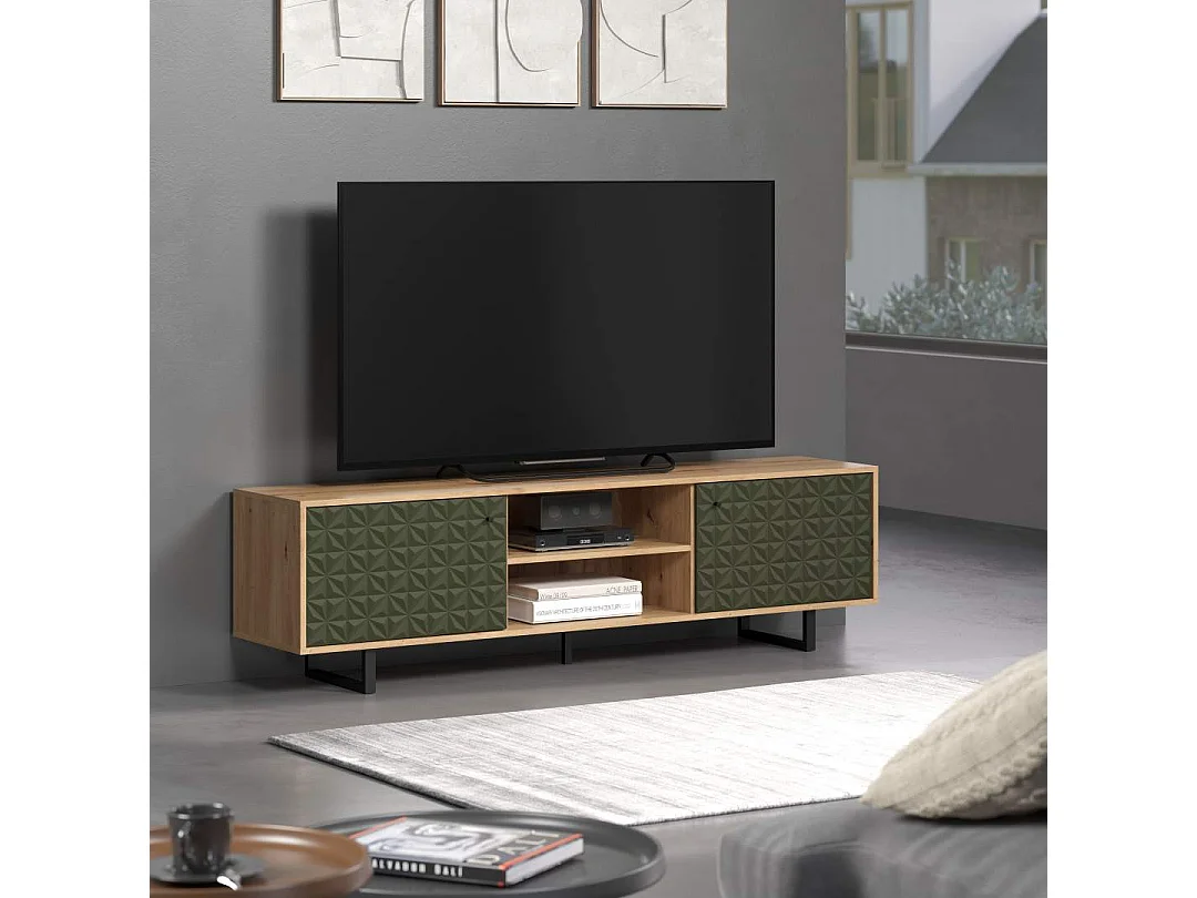 Sentra TV-meubel groen, eik decor.