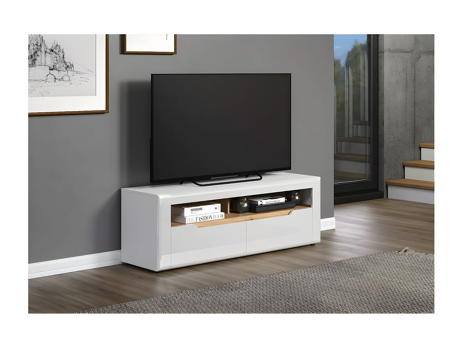 Marlon meuble TV brillant blanc.