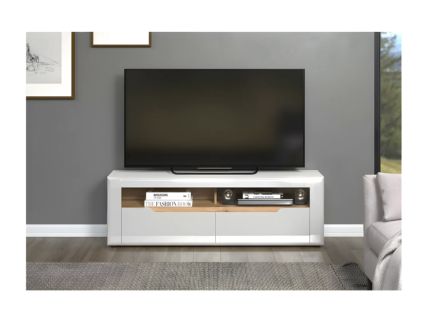 Marlon meuble TV brillant blanc.