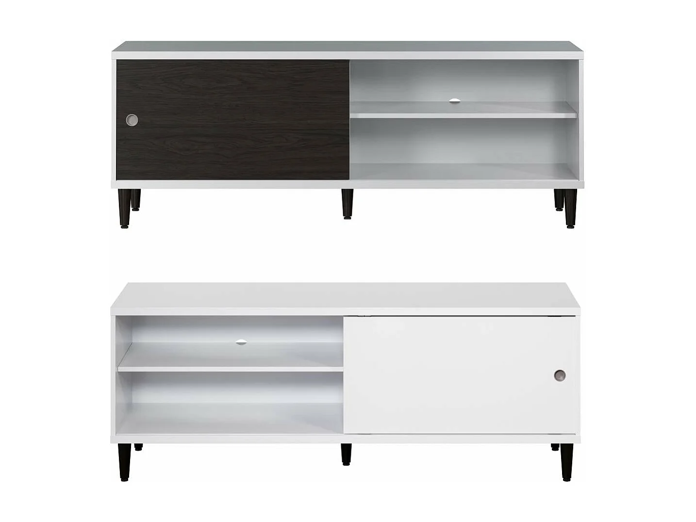 Evolution meuble TV 1 porte, 2 étagères blanc, noir.