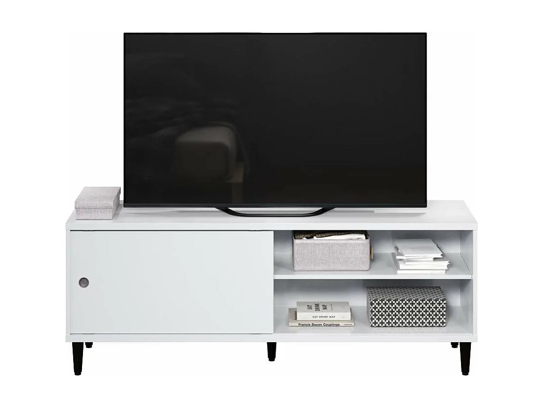 Evolution meuble TV 1 porte, 2 étagères blanc, noir.