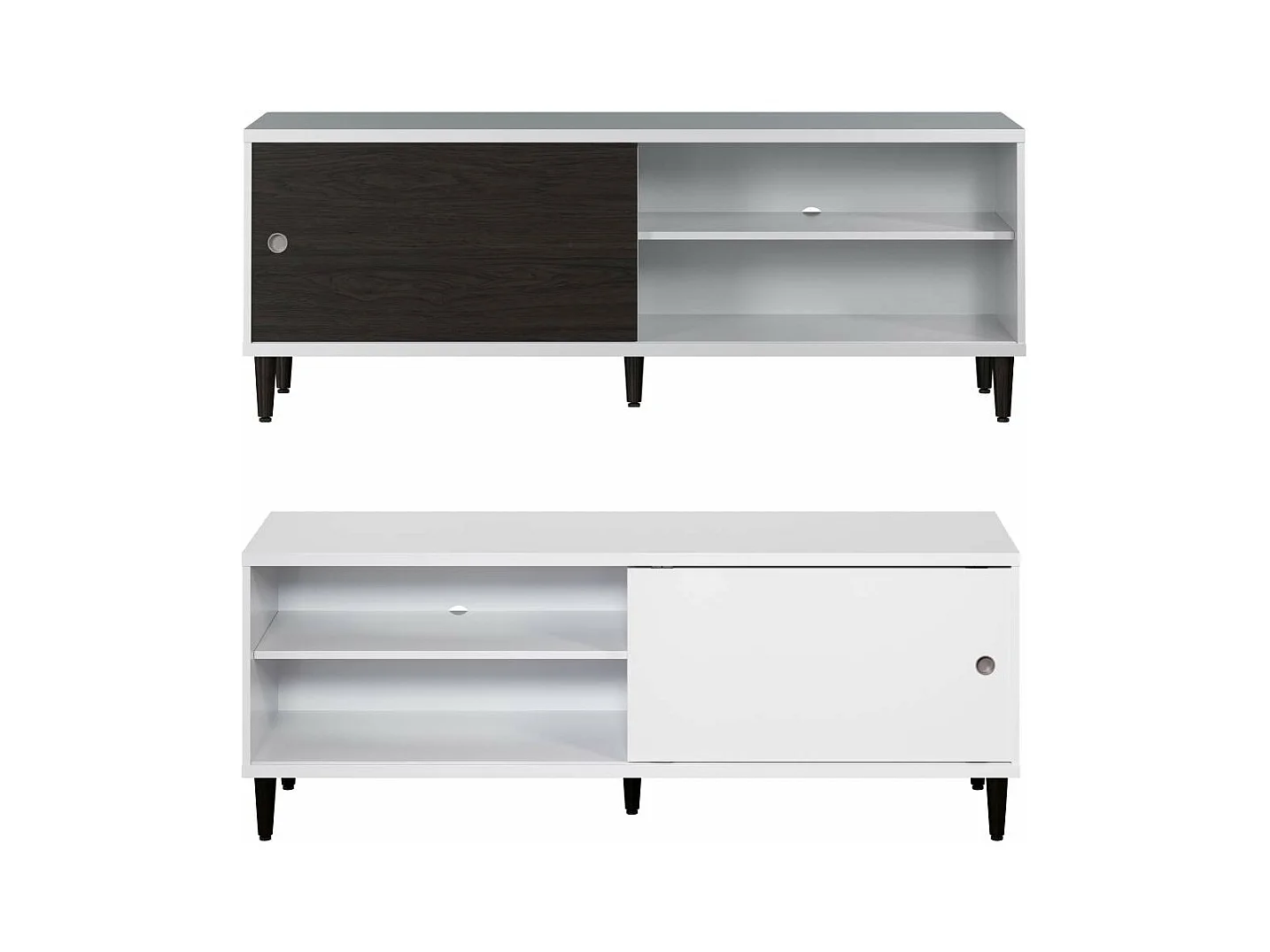 Evolution meuble TV 1 porte, 2 étagères blanc, noir.