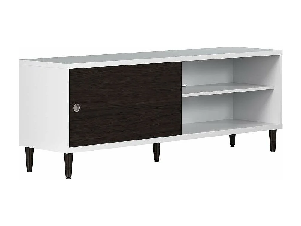 Evolution meuble TV 1 porte, 2 étagères blanc, noir.