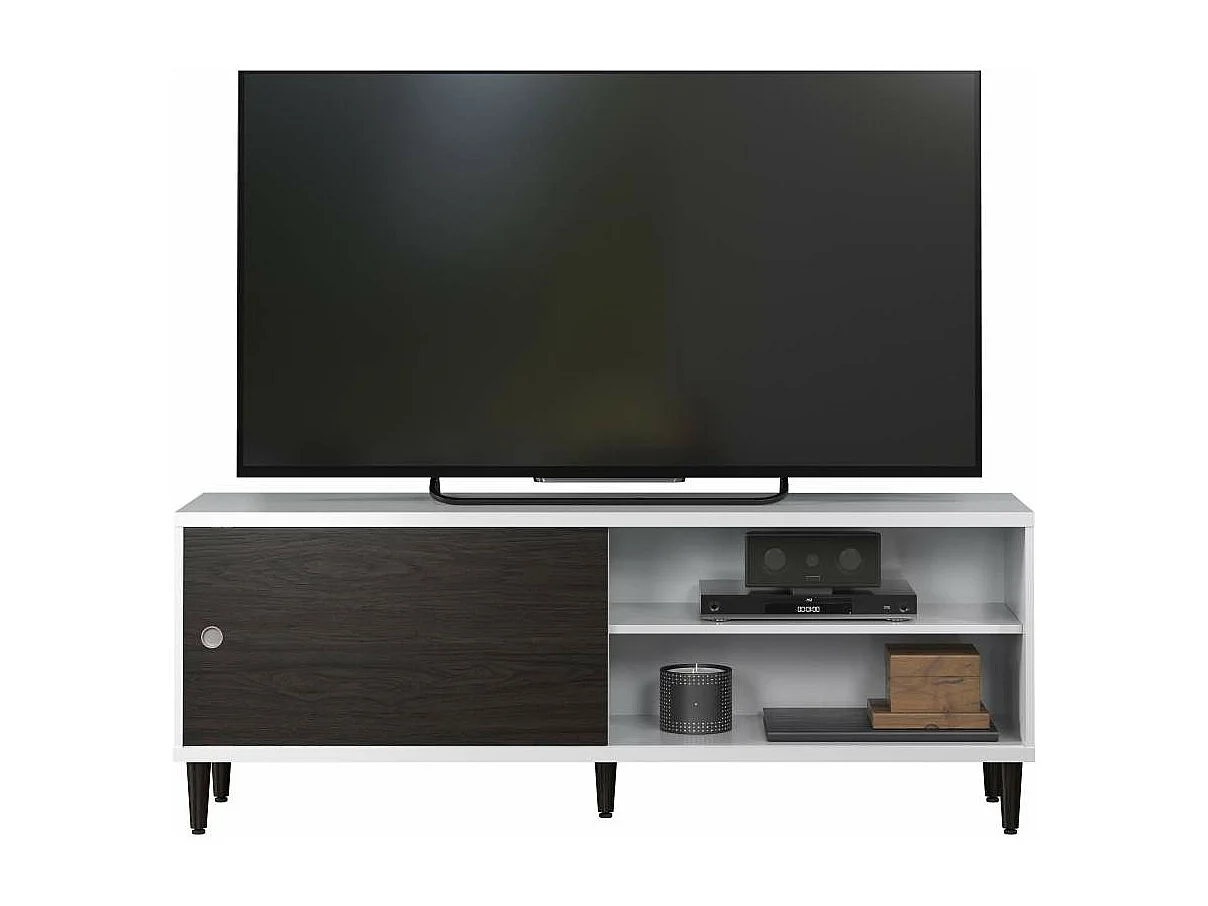 Evolution meuble TV 1 porte, 2 étagères blanc, noir.