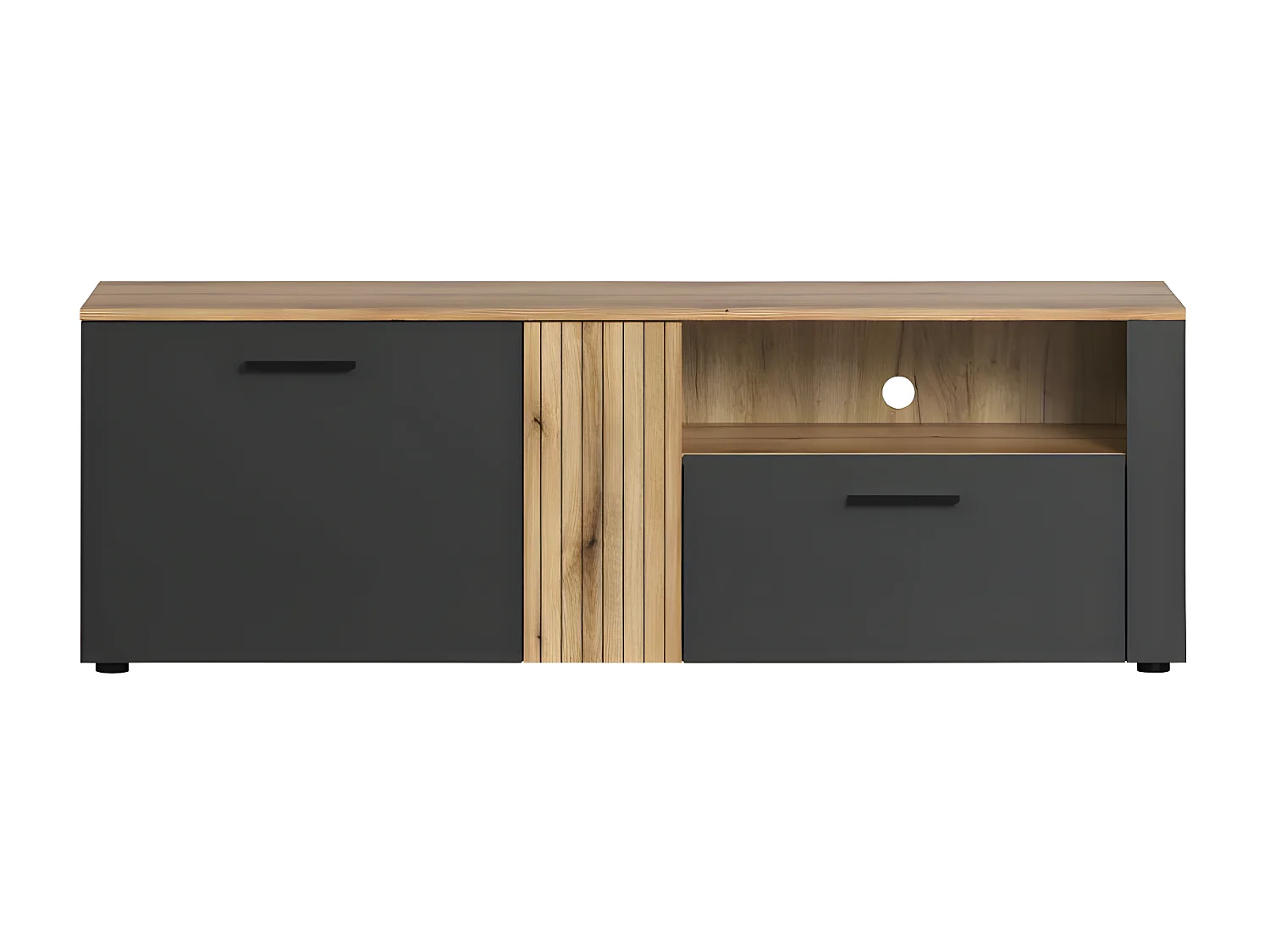 Esteban meuble TV gris, chêne décor.