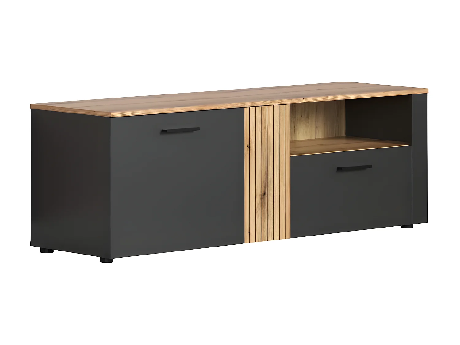 Esteban meuble TV gris, chêne décor.