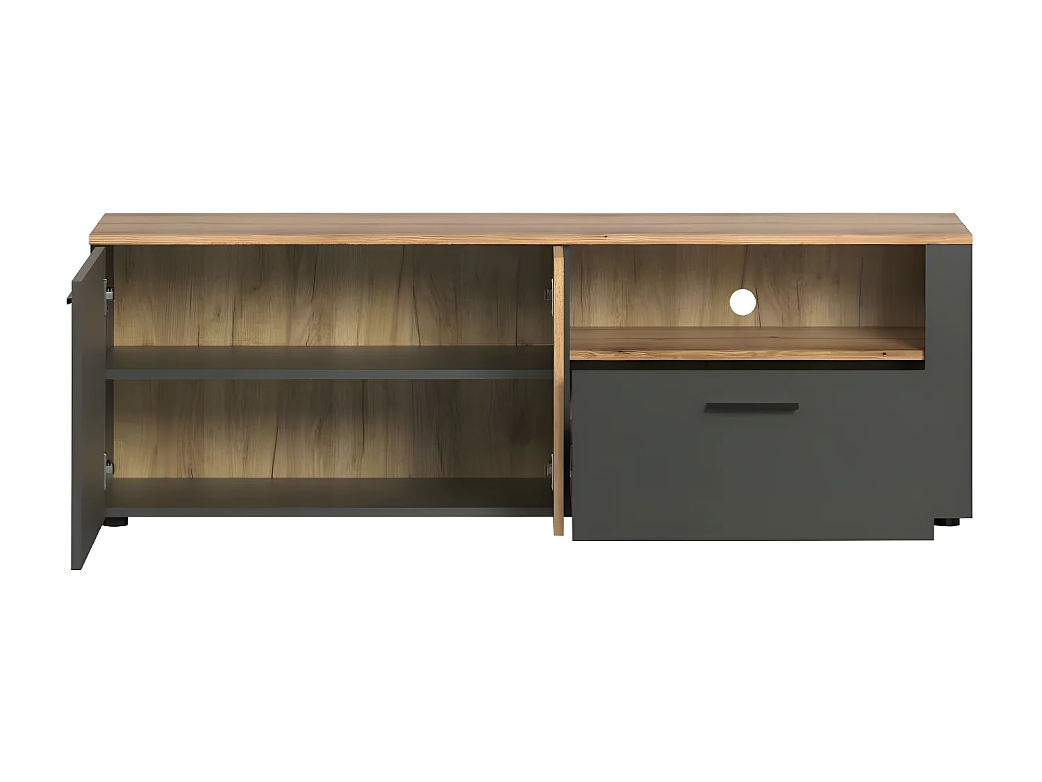 Esteban TV-meubel grijs, eik decor.