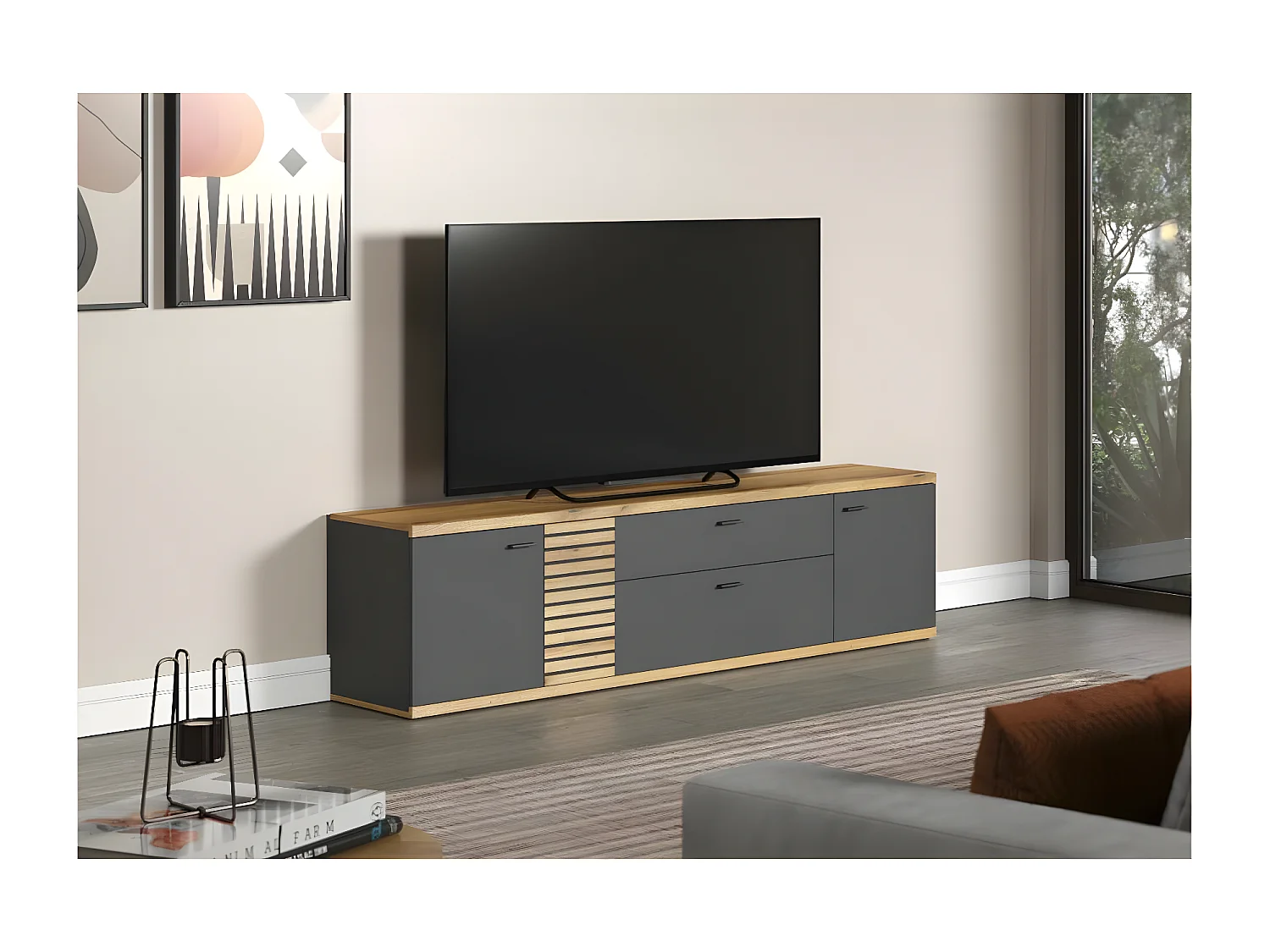 Norris TV Tisch grau, Eiche dekor.