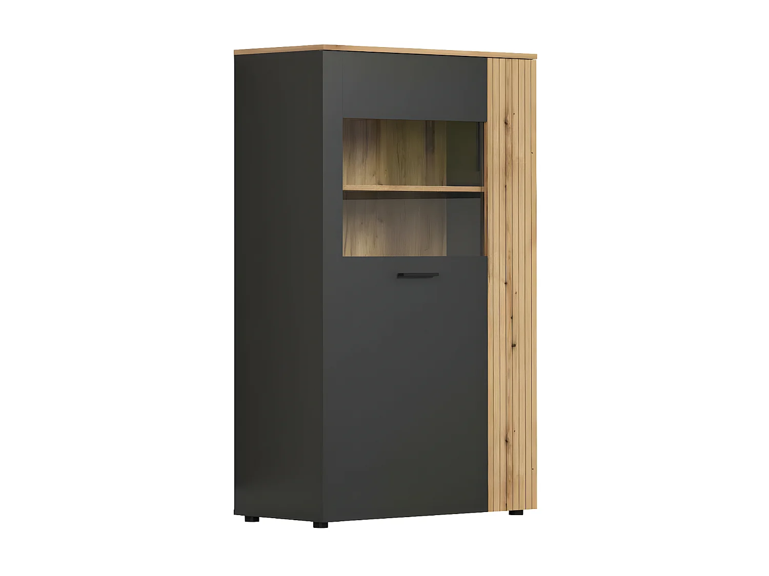 Esteban vitrinekast grijs, eik decor.