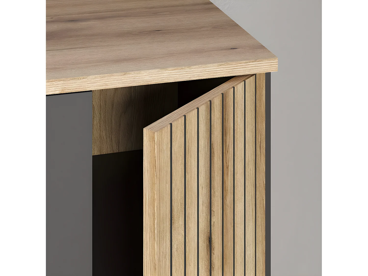 Esteban vitrinekast grijs, eik decor.