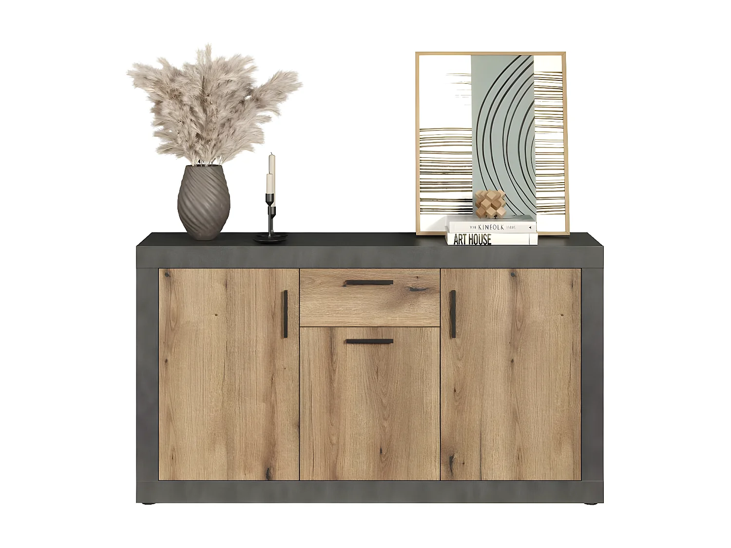 Salvada dressoir grijs, eik decor.