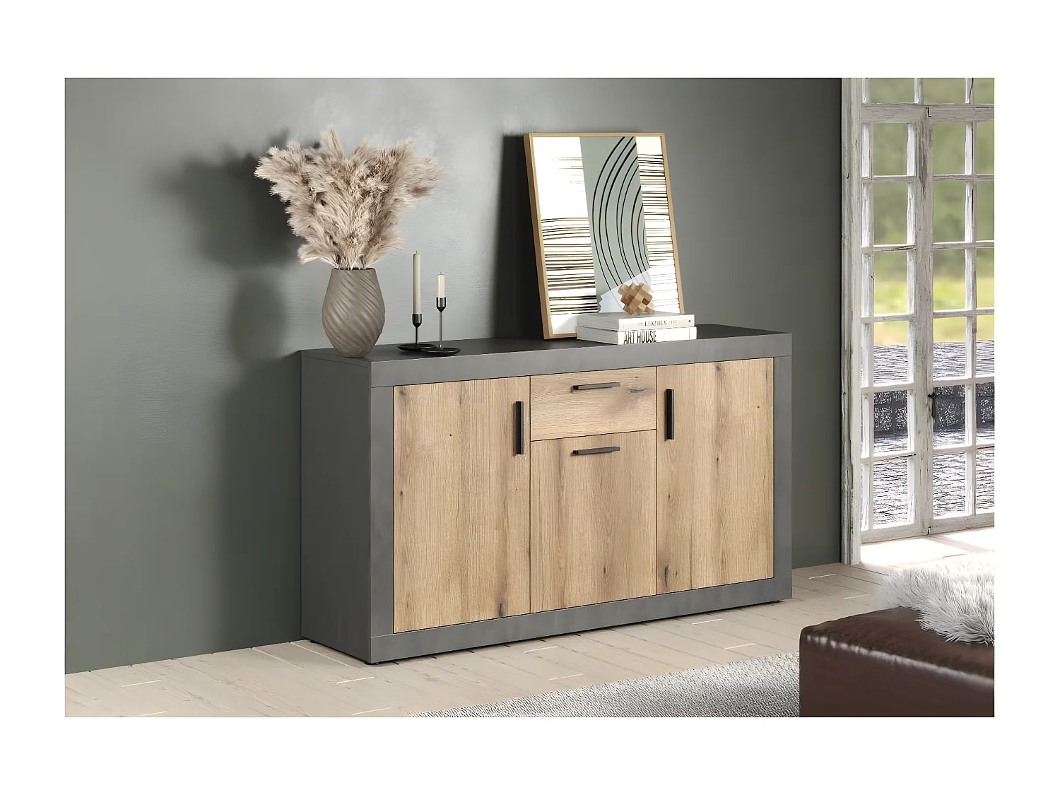 Salvada dressoir grijs, eik decor.