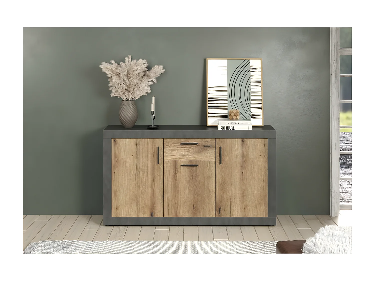 Salvada dressoir grijs, eik decor.