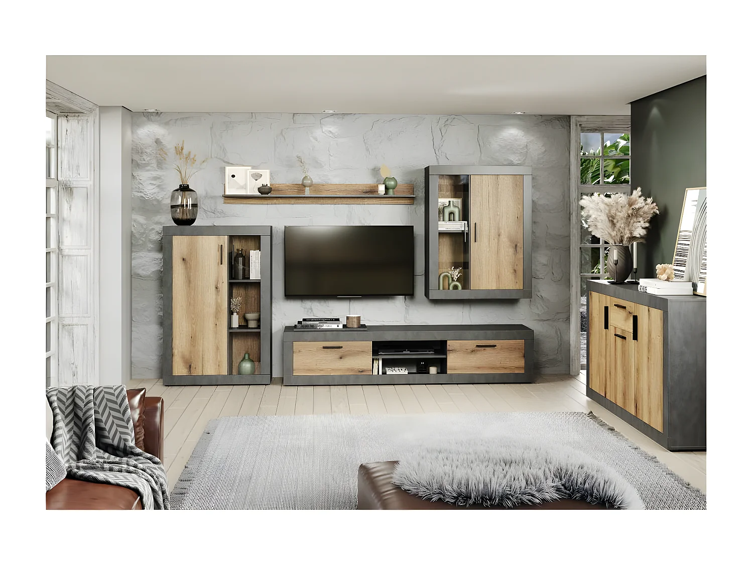 Salvada dressoir grijs, eik decor.