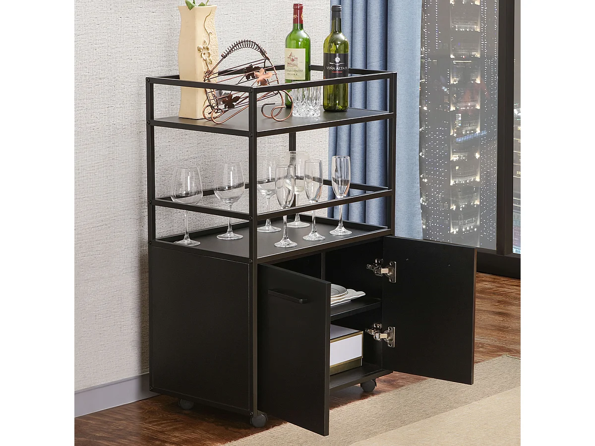 Credenza su ruote con 2 ante, 2 ripiani e 4 ruote L60 cm - MOSAIK