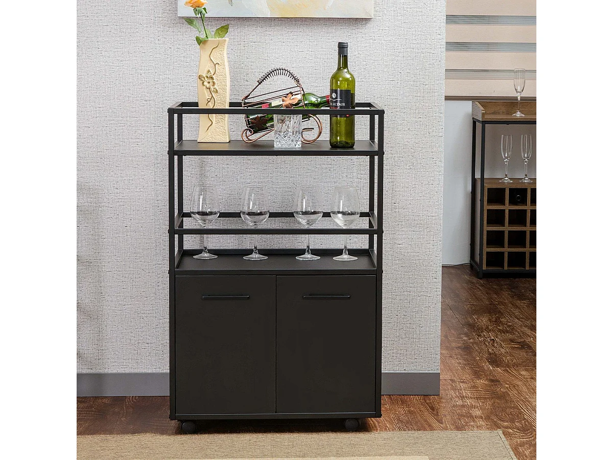 Buffet sur roulettes 2 portes, 2 plateaux et 4 roulettes L60 cm - MOSAIK