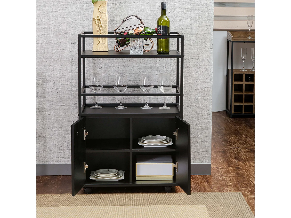 Buffet sur roulettes 2 portes, 2 plateaux et 4 roulettes L60 cm - MOSAIK