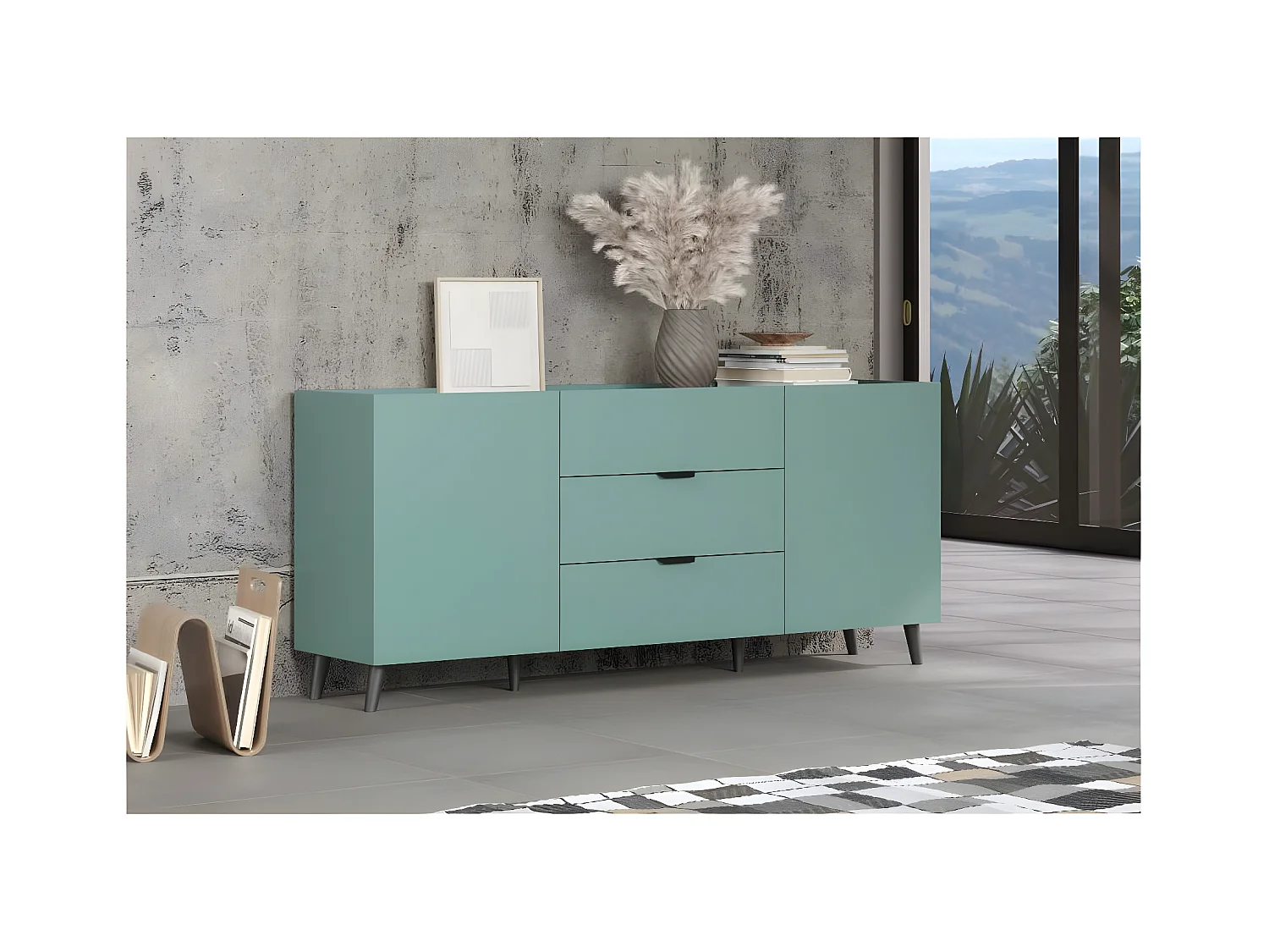 Melton dressoir blauw, zwart.