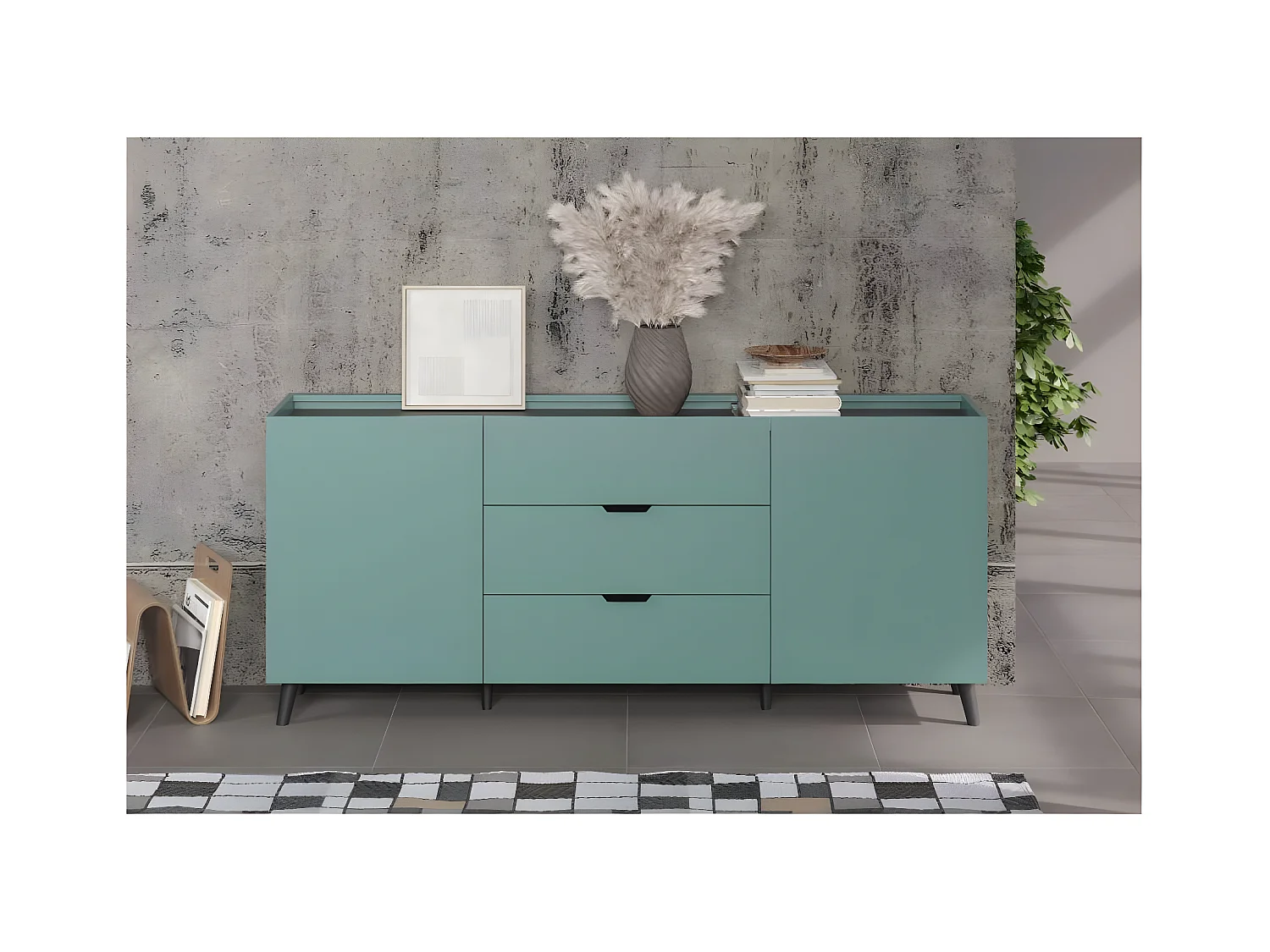 Melton dressoir blauw, zwart.