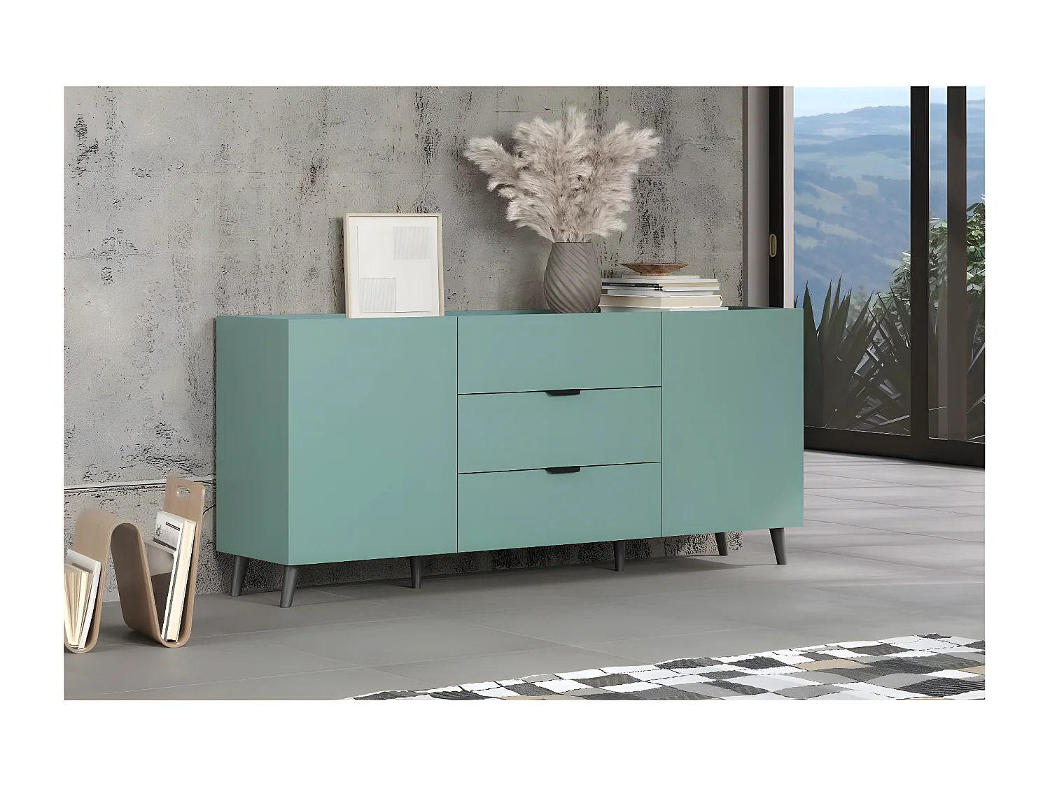 Melton dressoir blauw, zwart.