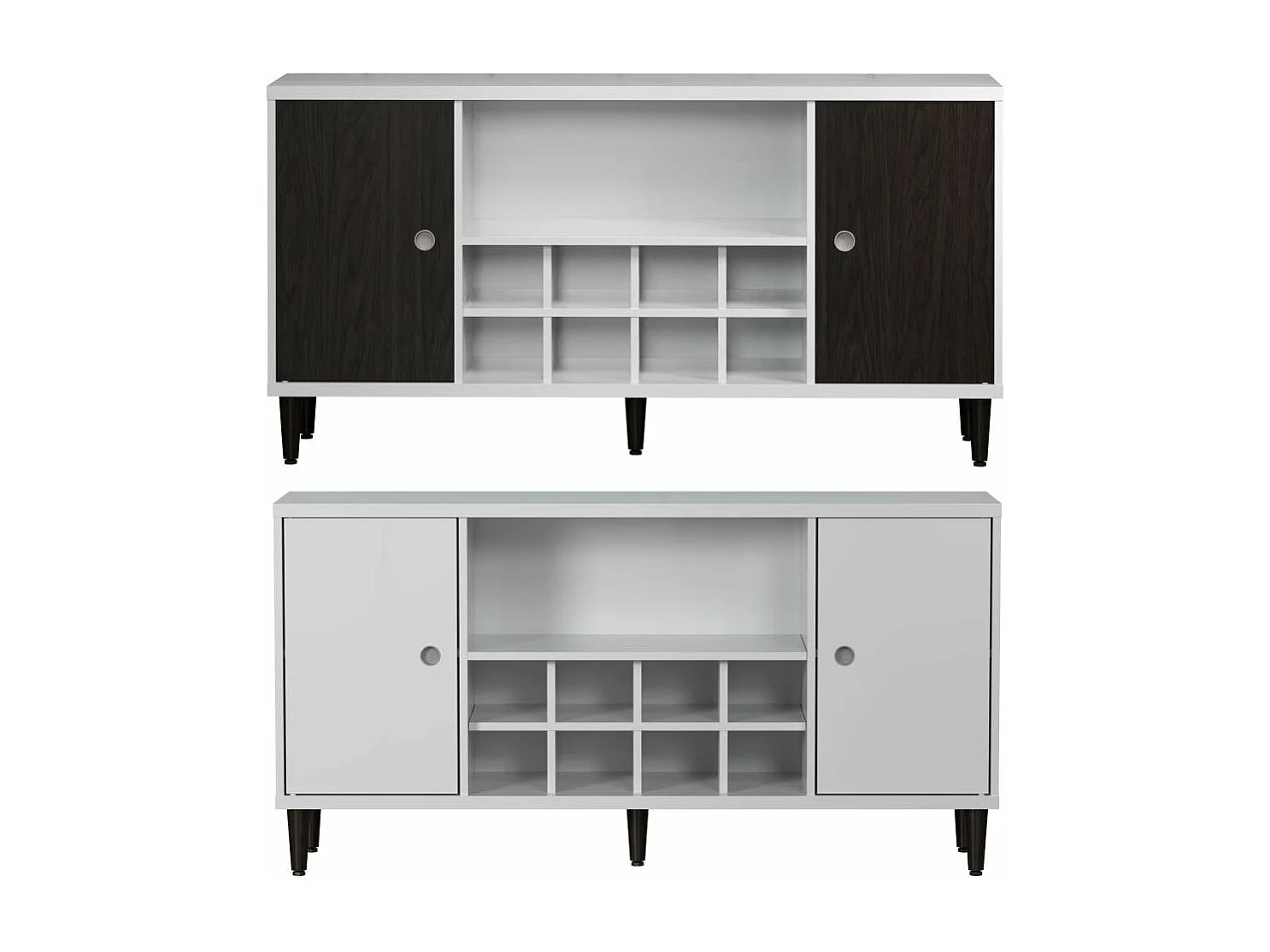 Evolution dressoir 2 deuren, 1 plank, 8 flessen wijn wit, zwart.