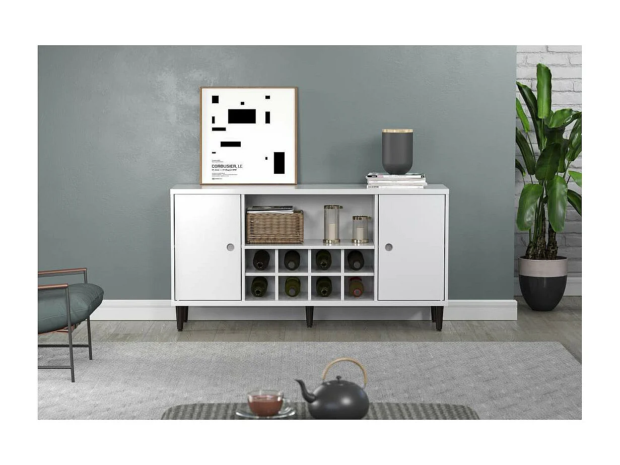 Evolution dressoir 2 deuren, 1 plank, 8 flessen wijn wit, zwart.