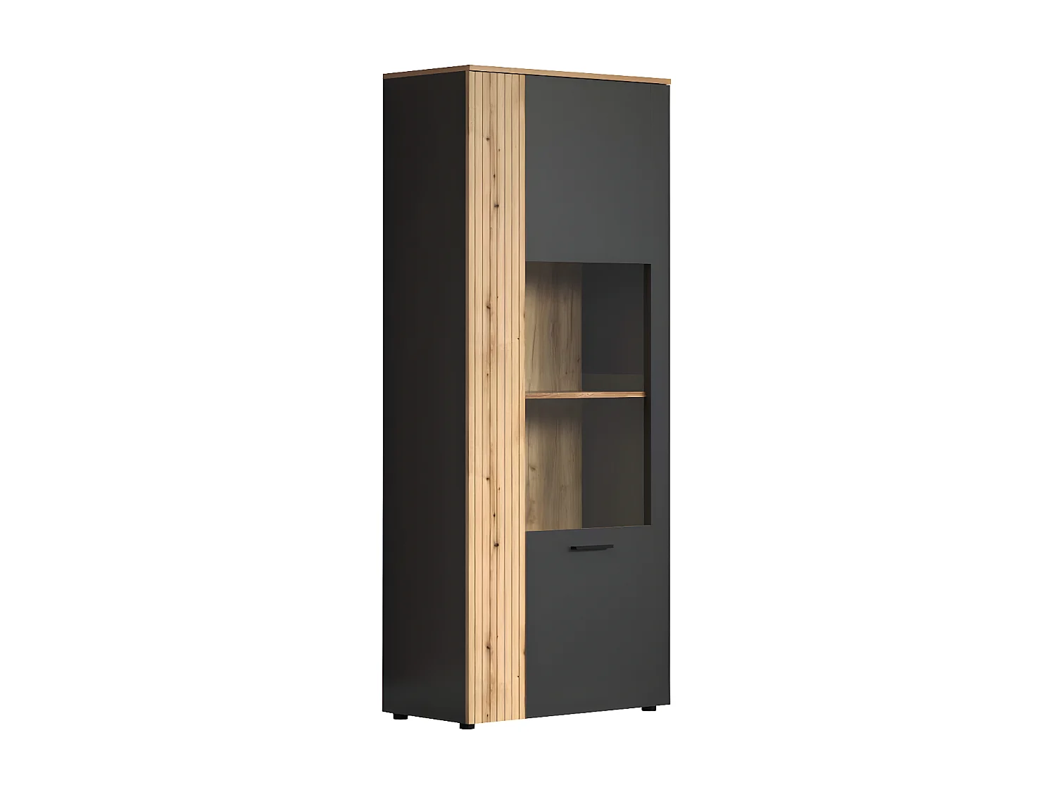 Esteban vitrinekast grijs, eik decor.