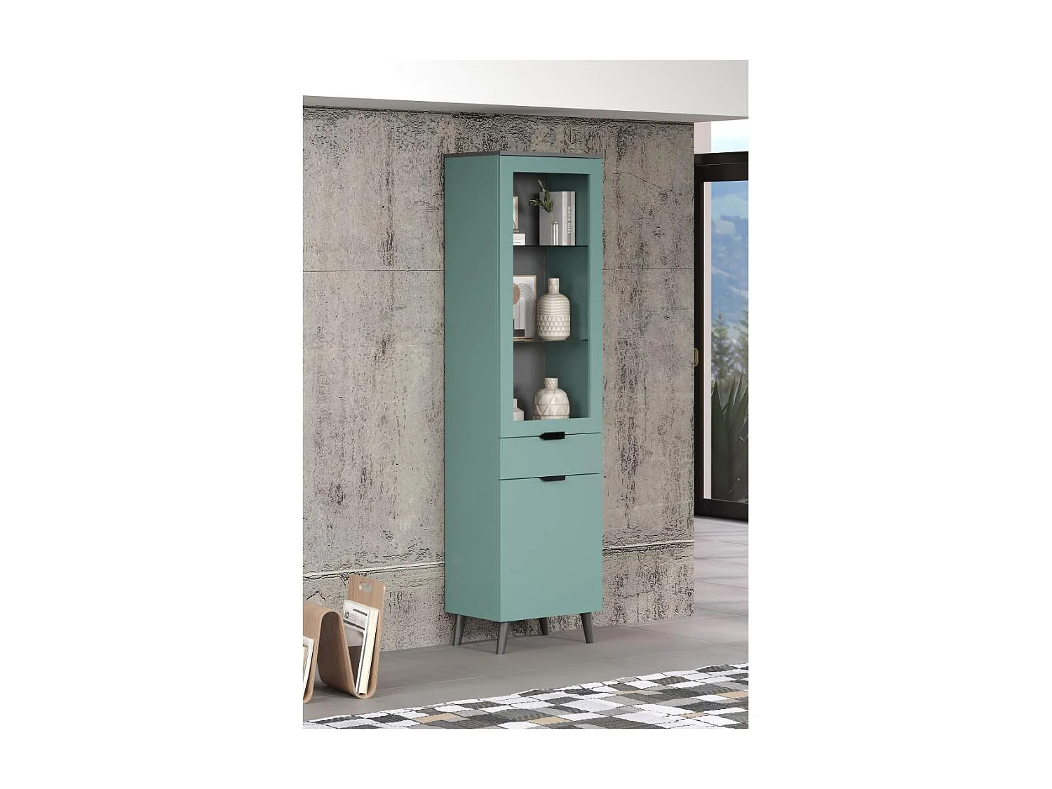 Melton vitrinekast blauw.