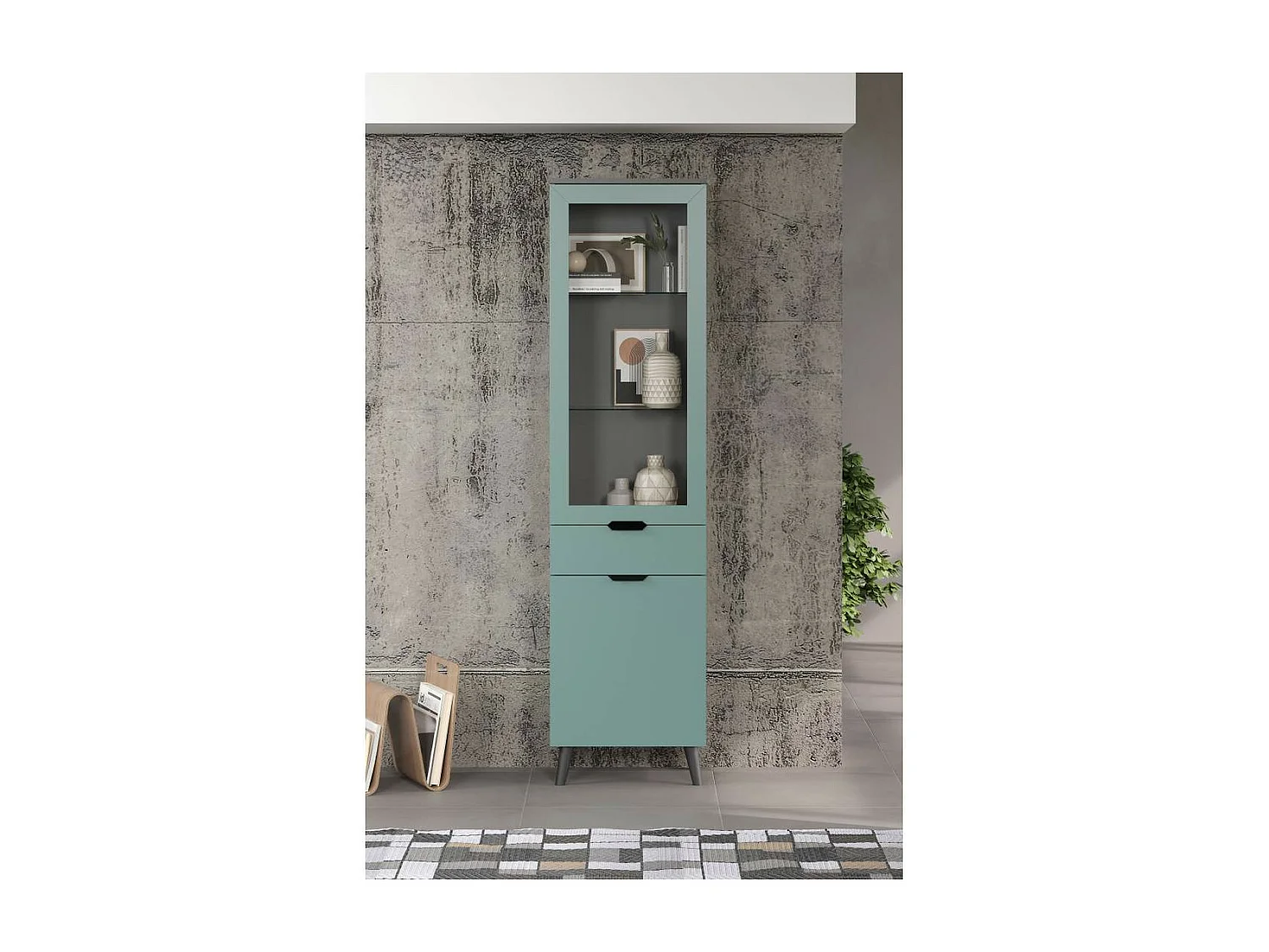 Melton vitrinekast blauw.