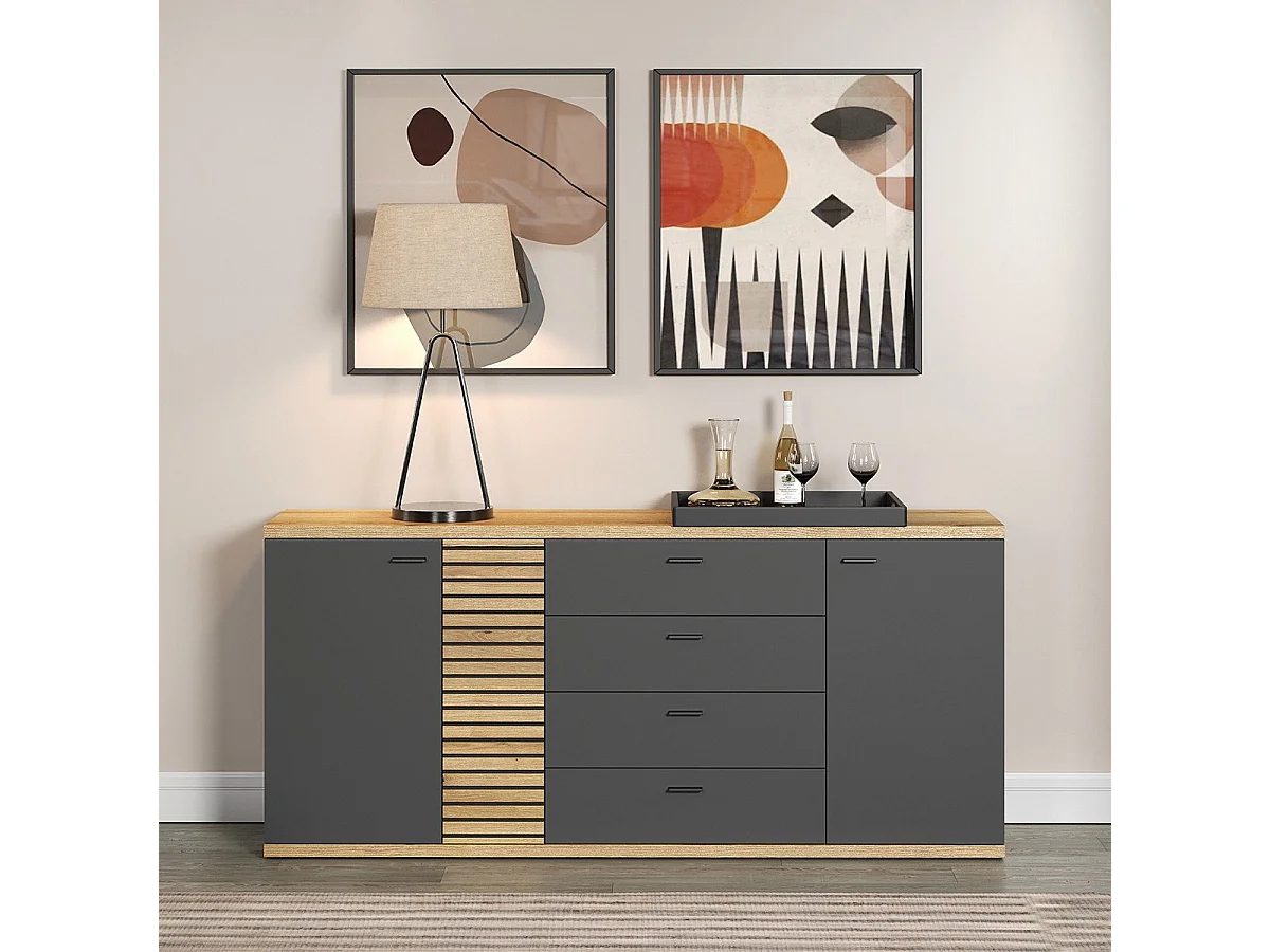 Buffet 3 portes et 3 tiroirs L186 cm - NORRIS