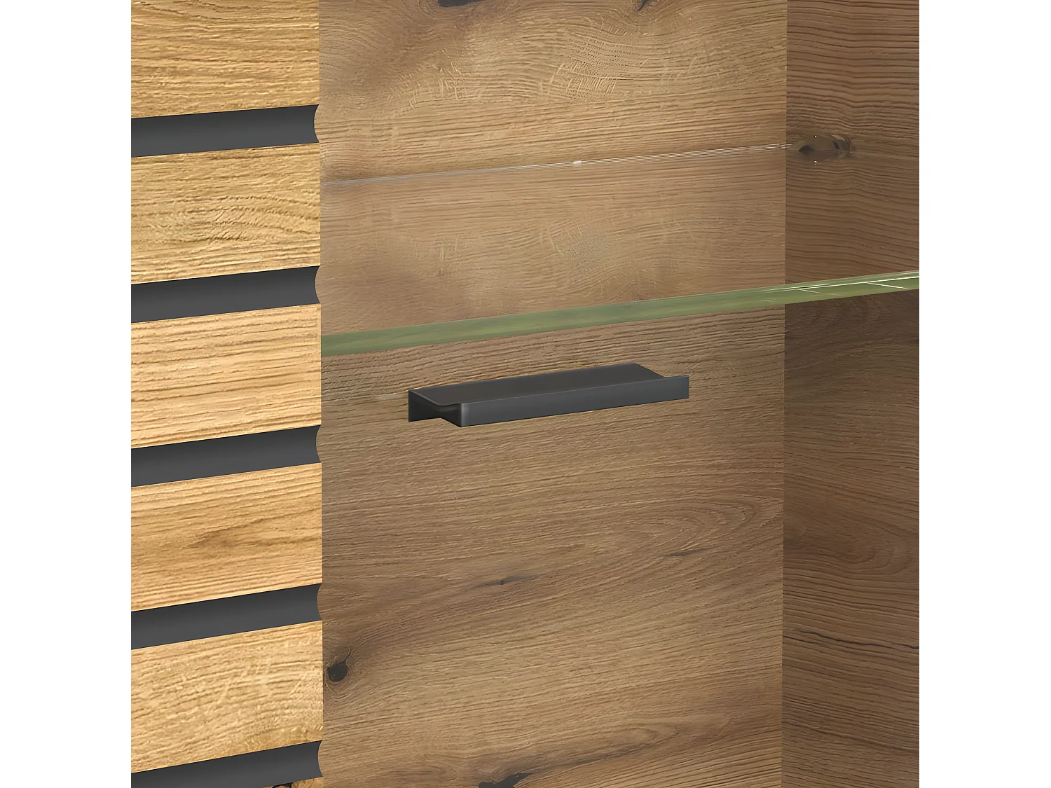 Norris vitrinekast grijs, eik decor.