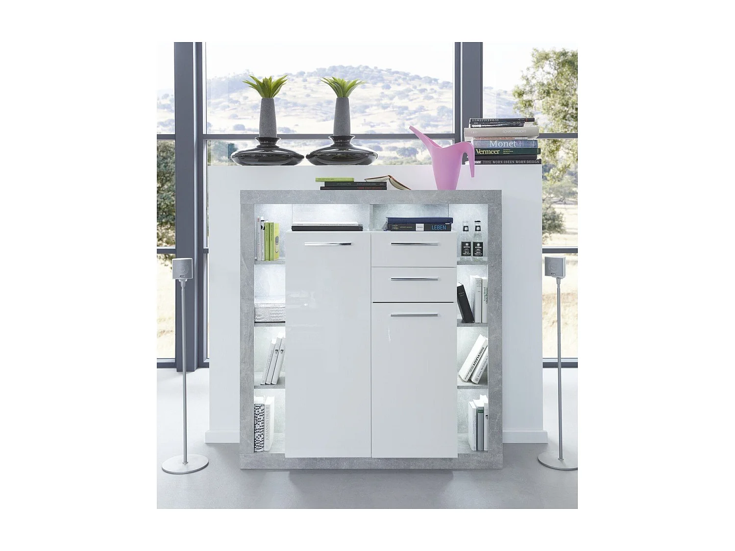 Buffet haut 2 portes, 2 tiroirs et 8 niches L121 cm - GWENDOLYN