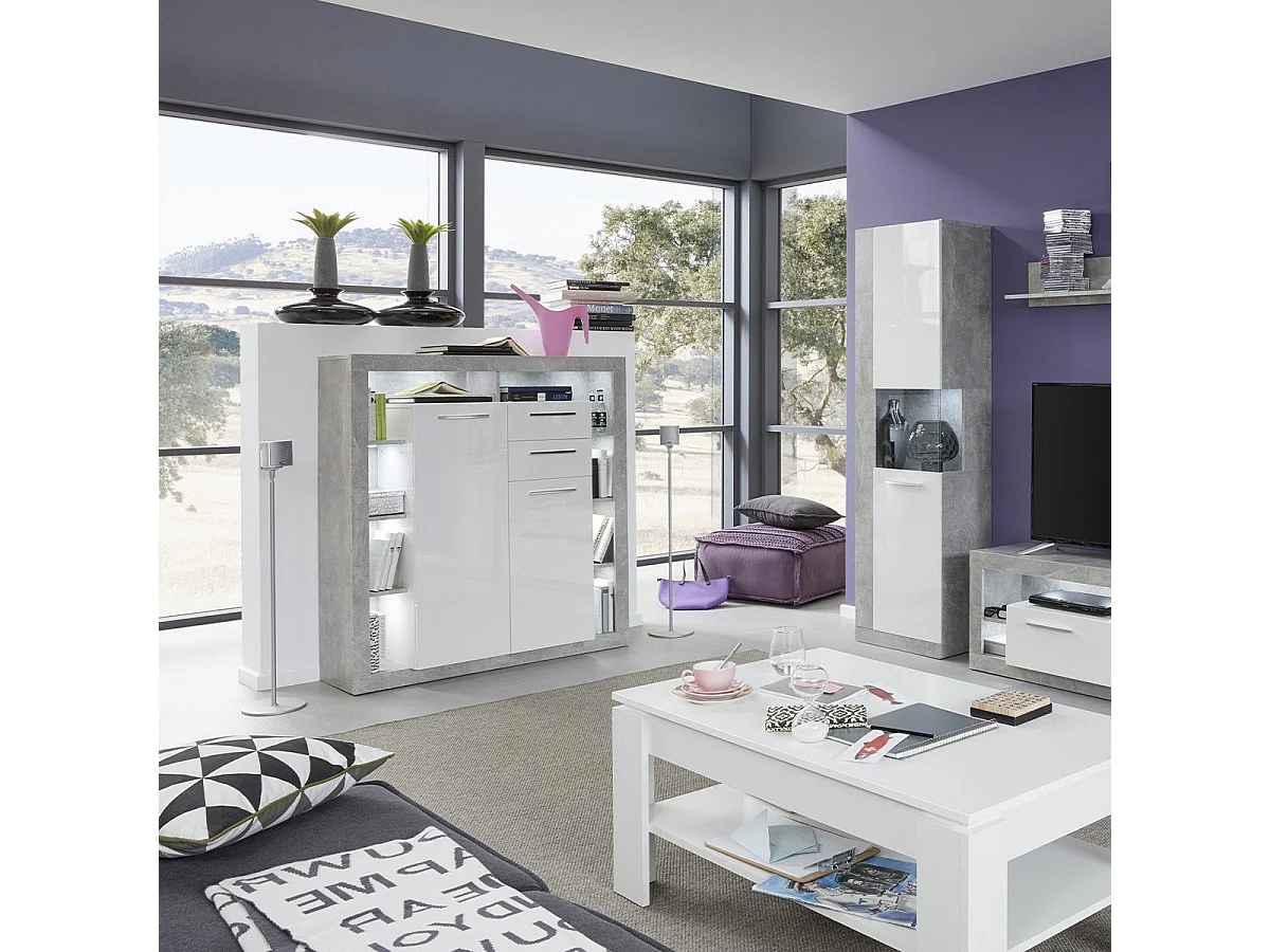 Buffet haut 2 portes, 2 tiroirs et 8 niches L121 cm - GWENDOLYN