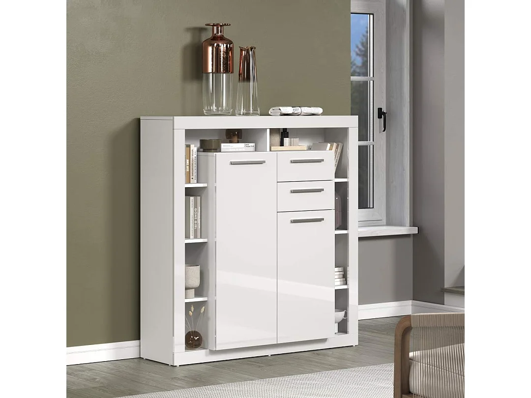 Buffet haut 2 portes, 2 tiroirs et 8 niches L121 cm - GWENDOLYN